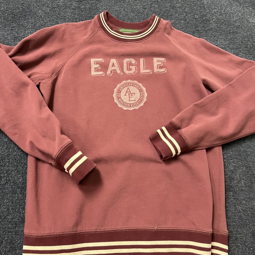 American Eagle Sweatshirt Mens Medium Crewneck Raglan Striped Trim Logo